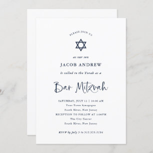 Invitación Elegante caligrafía azul de la Marina Bar Mitzva