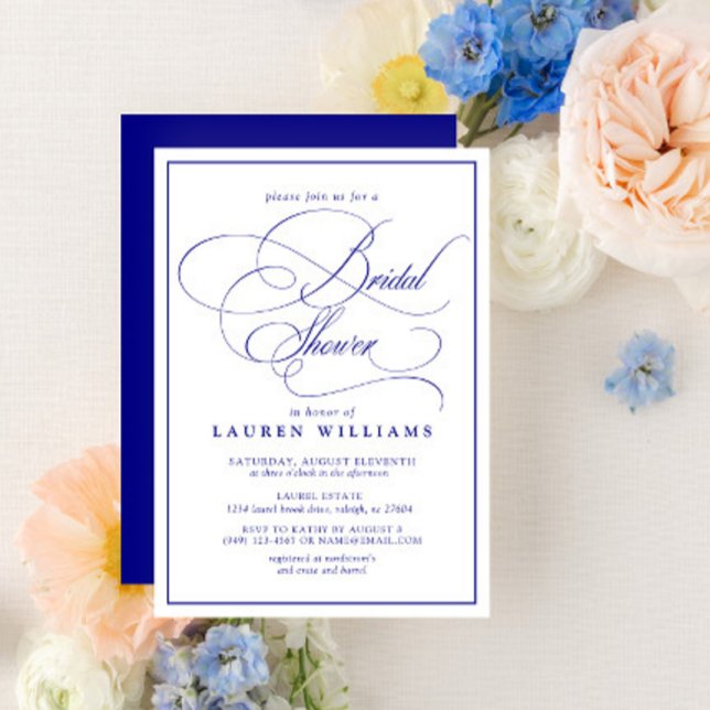 Invitación Elegante caligrafía azul de la Marina Ducha Formal (Subido por el creador)