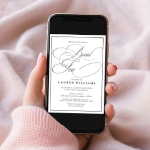 Invitación Elegante caligrafía azul de la Marina Té de novia 