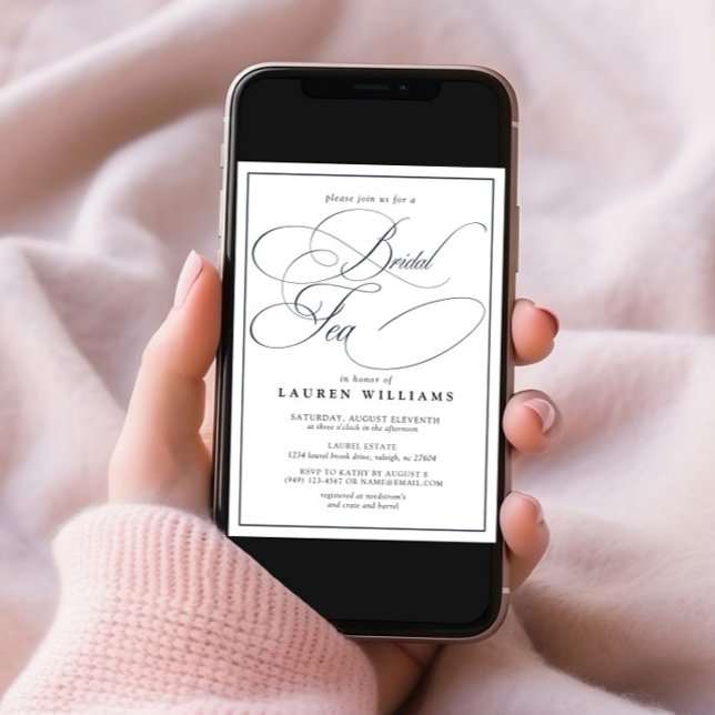 Invitación Elegante caligrafía azul de la Marina Té de novia  (Subido por el creador)