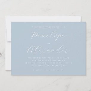 Invitación Elegante Caligrafía Azul Serena