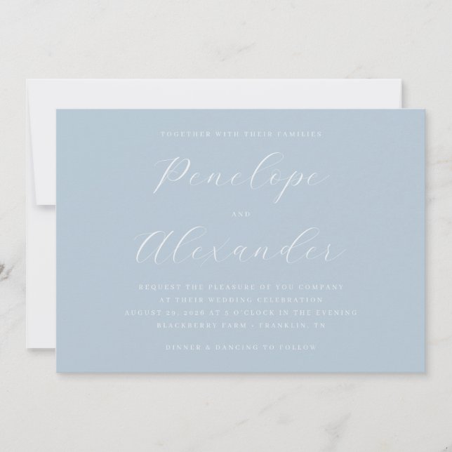 Invitación Elegante Caligrafía Azul Serena (Anverso)