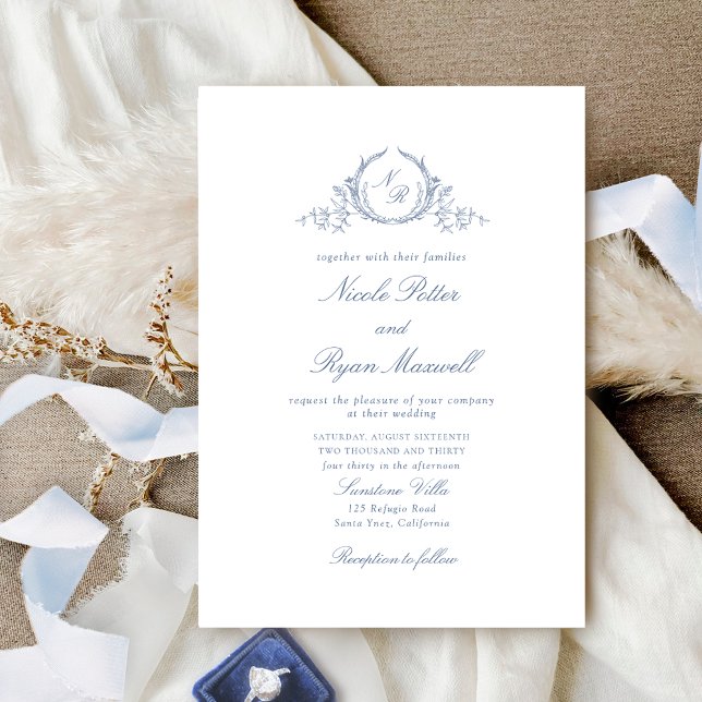 Invitación Elegante caligrafía azul turbia Boda azul turbio (Subido por el creador)