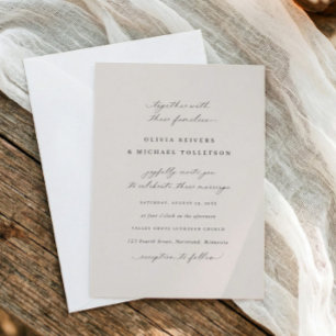 Invitación Elegante Caligrafía Beige Boda Tradicional