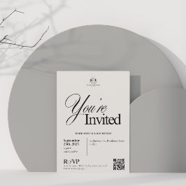 Invitación Elegante caligrafía beige QR Code Evento comercial