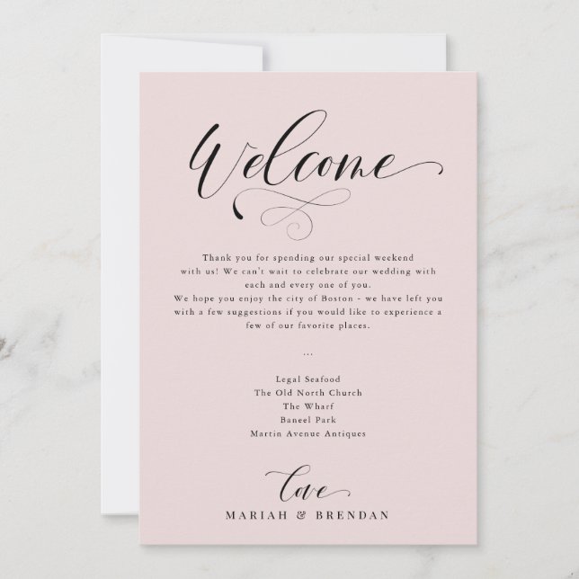 Invitación Elegante caligrafía Bienvenido Boda Itinerario (Anverso)