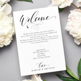 Invitación Elegante caligrafía Bienvenido Boda Itinerario