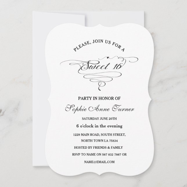 Invitación Elegante Cáligrafía blanca y negra 16 (Anverso)