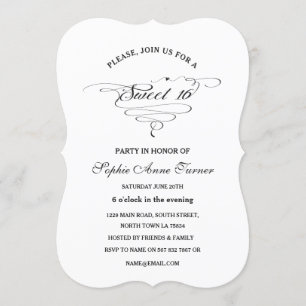 Invitación Elegante Cáligrafía blanca y negra 16