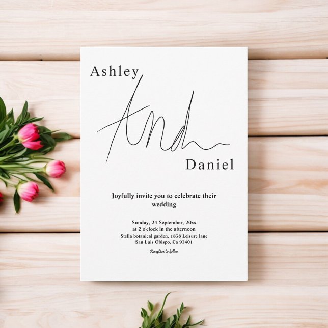 Invitación Elegante Caligrafía Blanca Y Negra Boda Simple (Subido por el creador)