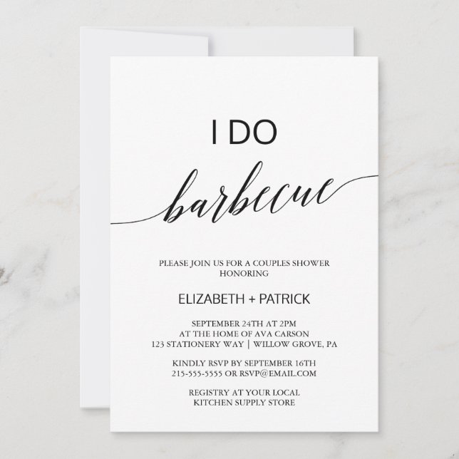 Invitación Elegante caligrafía blanca y negra hago barbacoa (Anverso)