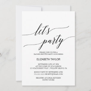 Invitación Elegante caligrafía blanca y negra seamos Fiestas