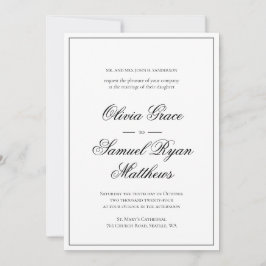 Invitación Elegante caligrafía Boda blanco de borde clásico