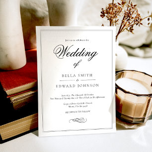 Invitación Elegante caligrafía Boda blanco negro