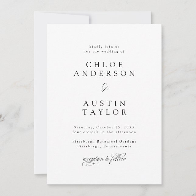 Invitación Elegante caligrafía Boda blanco y negro (Anverso)