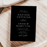 Invitación Elegante caligrafía Boda blanco y negro<br><div class="desc">Elegantes invitaciones de boda con sus nombres y detalles bodas con letras blancas y fondo negro. Un guión moderno de caligrafía completa el aspecto de esta versátil invitación a la boda en blanco y negro. Esta simple invitación a la boda es perfecta para bodas formales e informales de cualquier temporada....</div>