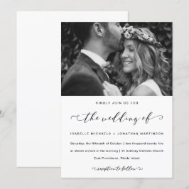 Invitación Elegante caligrafía Boda blanco y negro