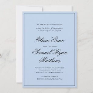 Invitación Elegante caligrafía Boda clásico de borde azul