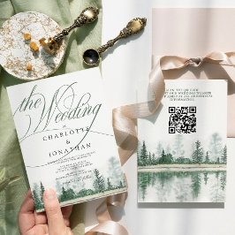 Invitación Elegante caligrafía Boda de código de bosque rústi