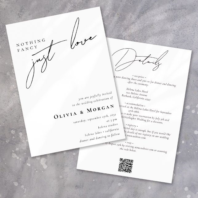 Invitación Elegante Caligrafía Boda de detalles de código QR  (Subido por el creador)