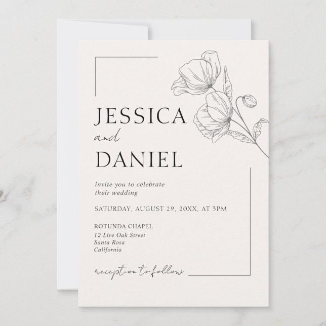 Invitación Elegante caligrafía Boda de escritura floral (Anverso)