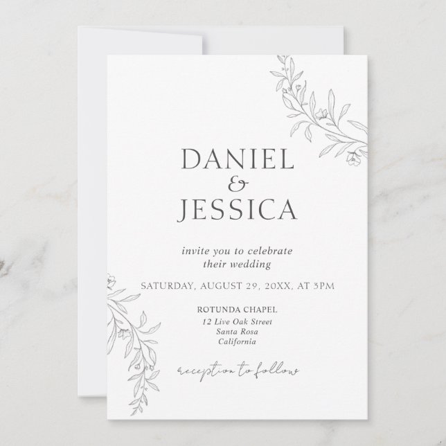 Invitación Elegante caligrafía Boda de escritura floral (Anverso)