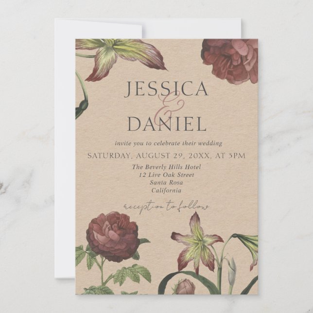 Invitación Elegante caligrafía Boda de escritura floral Invit (Anverso)