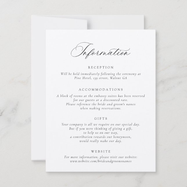 Invitación Elegante caligrafía Boda de escritura moderna info (Anverso)