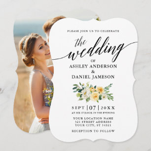Invitación Elegante caligrafía Boda de fotografía floral amar