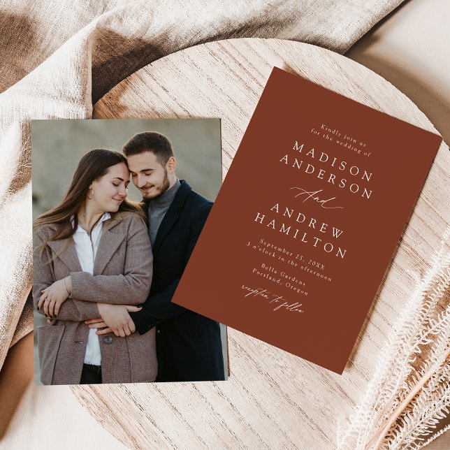 Invitación Elegante caligrafía Boda de fotografía Terracotta (Subido por el creador)