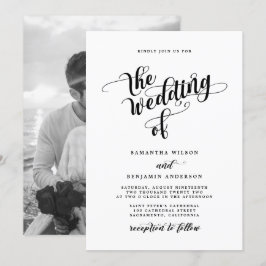 Invitación Elegante Caligrafía Boda de fotografías en blanco