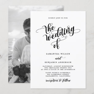 Invitación Elegante Caligrafía Boda de fotografías en blanco 