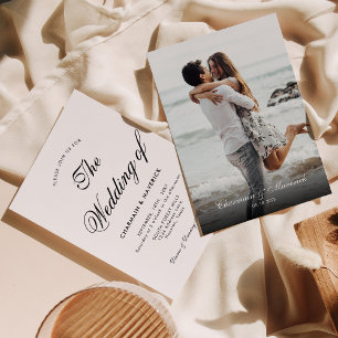 Invitación Elegante caligrafía Boda de fotografías en blanco