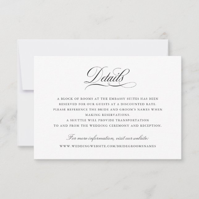 Invitación Elegante caligrafía Boda de guiones Detalles Inser (Anverso)