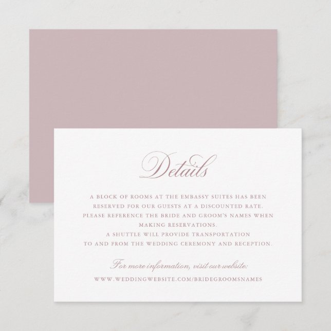 Invitación Elegante caligrafía Boda de guiones Detalles Inser (Anverso / Reverso)