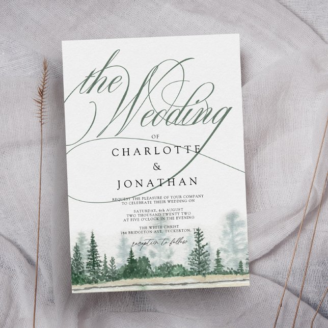 Invitación Elegante caligrafía Boda de las montañas rusticas (Subido por el creador)