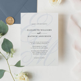 Invitación Elegante caligrafía Boda de Monograma azul turbio