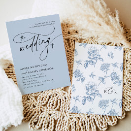 Invitación Elegante caligrafía Boda de Monograma azul turbio