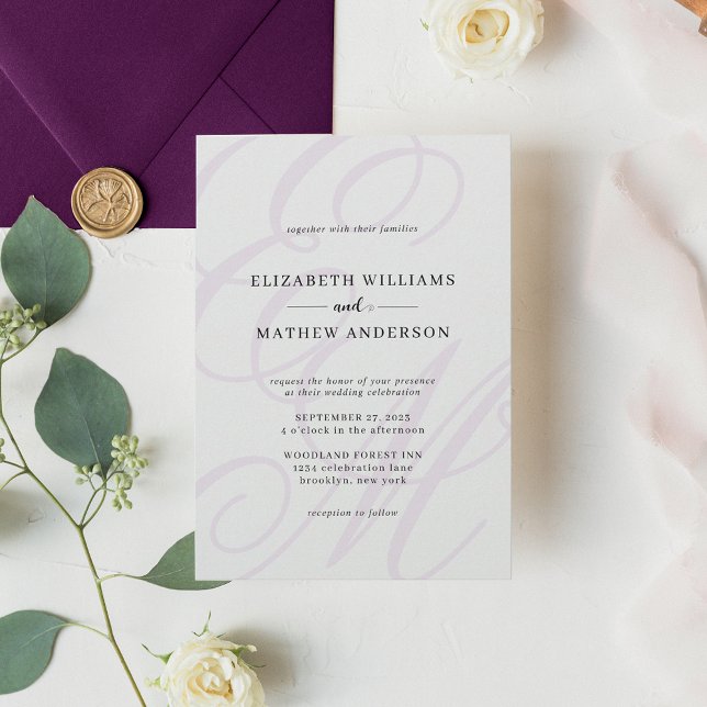 Invitación Elegante caligrafía Boda de Monograma violeta púrp (Subido por el creador)