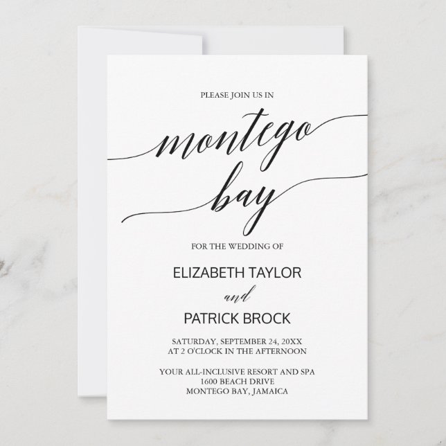 Invitación Elegante caligrafía Boda de Montego Bay (Anverso)