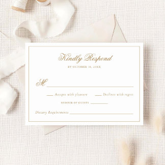 Invitación Elegante caligrafía Boda de Oro Tradicional RSVP