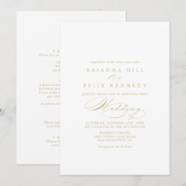 Invitación Elegante caligrafía Boda dorado y dorado