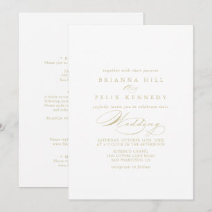 Invitación Elegante caligrafía Boda dorado y dorado 