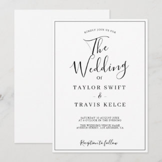 Invitación Elegante caligrafía boda en blanco y negro 