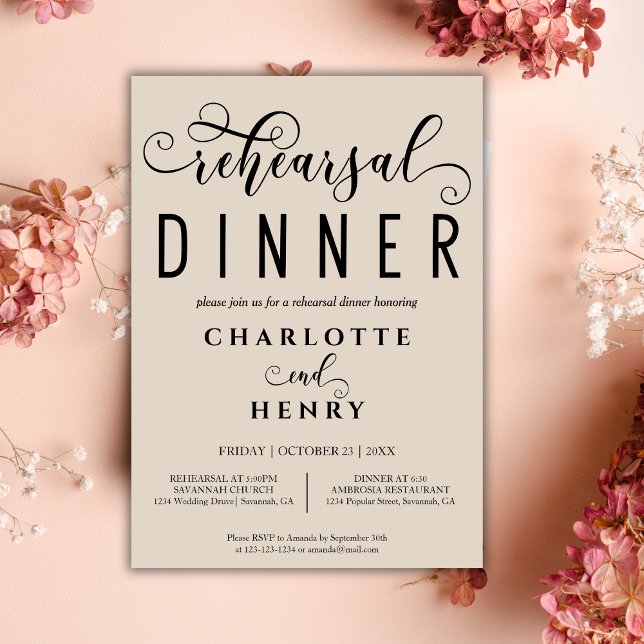 Invitación Elegante caligrafía Boda ensayo cena (Subido por el creador)