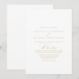 Invitación Elegante caligrafía Boda español de oro
