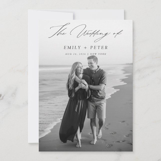 Invitación Elegante caligrafía Boda fotográfico moderno (Anverso)