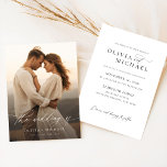 Invitación Elegante caligrafía Boda fotográfico superpuesto<br><div class="desc">Celebra tu día especial con esta invitación a una boda fotográfica con fotografía de elegancia. Con una hermosa tipografía de guiones y una foto íntima, es perfecto para una invitación minimalista pero sofisticada. Ideal para parejas con un presupuesto ajustado, esta invitación imprimible y editable es ideal para bodas en la...</div>