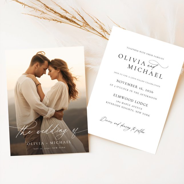 Invitación Elegante caligrafía Boda fotográfico superpuesto (Subido por el creador)