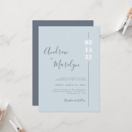 Invitación Elegante caligrafía Boda gris azul turbio